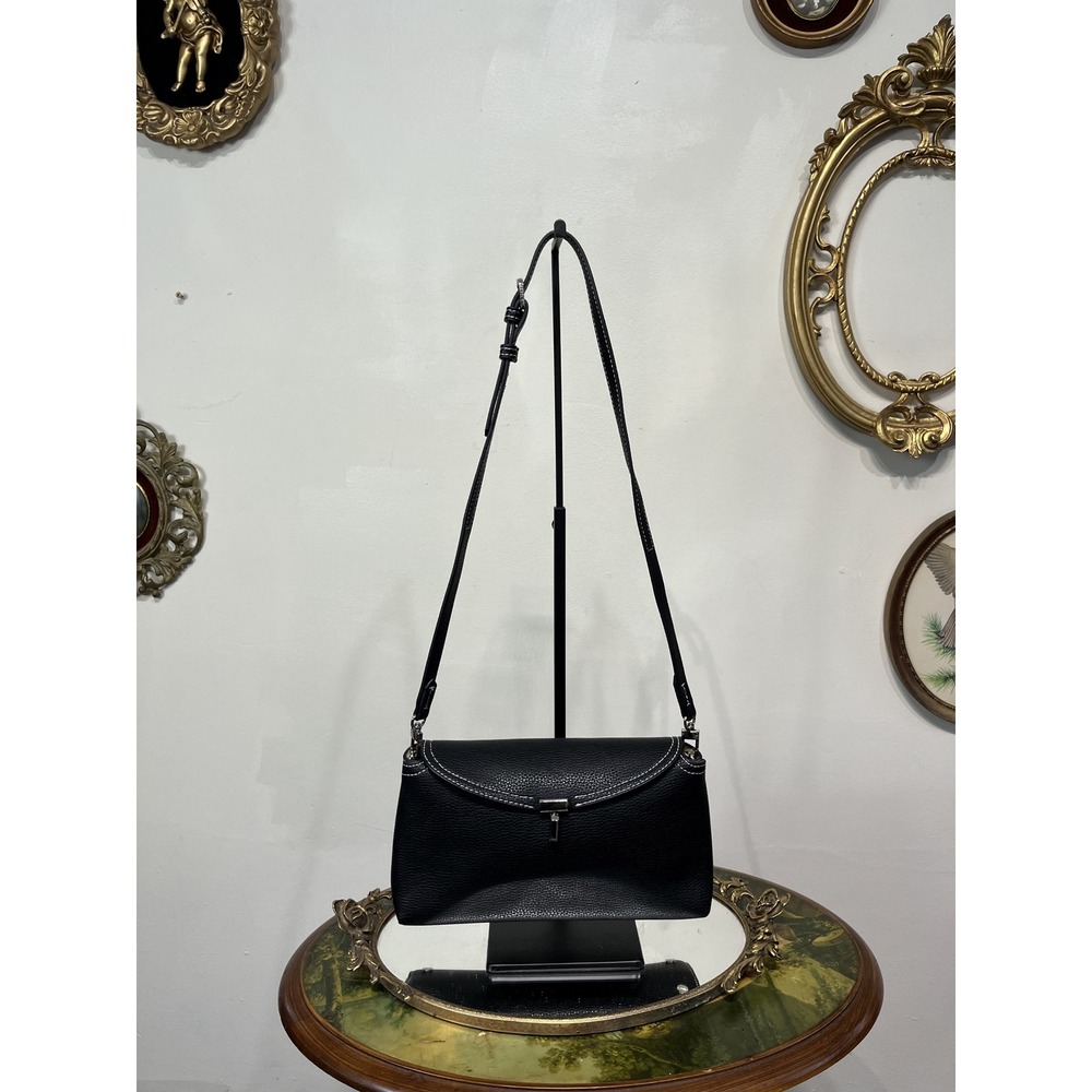 Toteme Black Grained Leather T-Lock Flap Shoulder Bag / Crossbody
